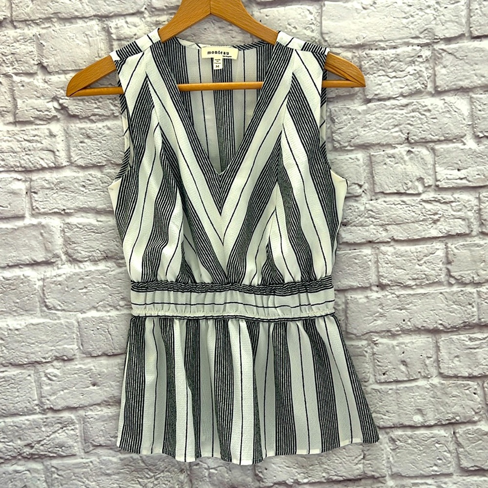 Monteau women’s white and black striped dressy tank